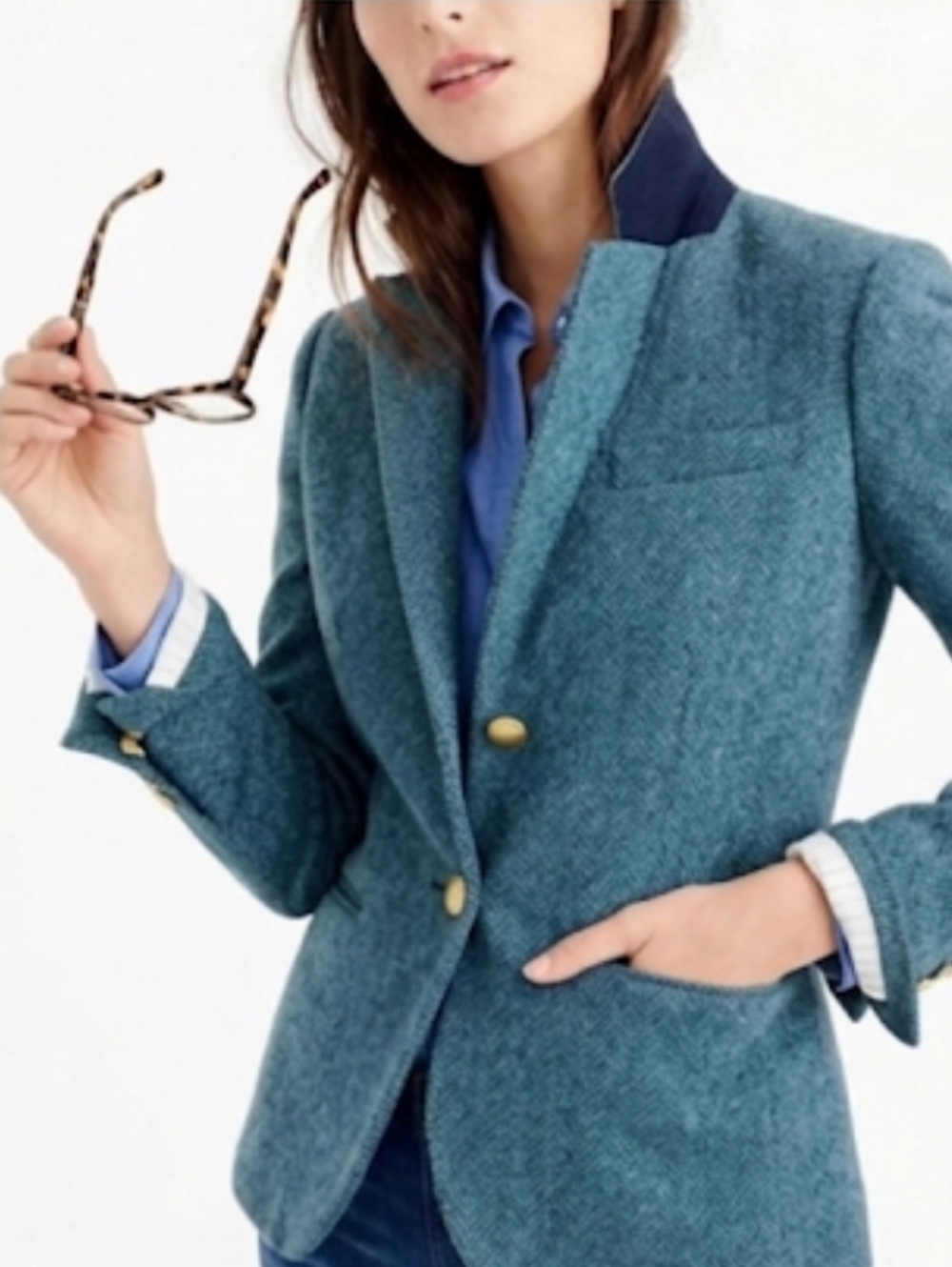 J. Crew Campbell Blazer Wool Blue Herringbone - Picture 3 of 9